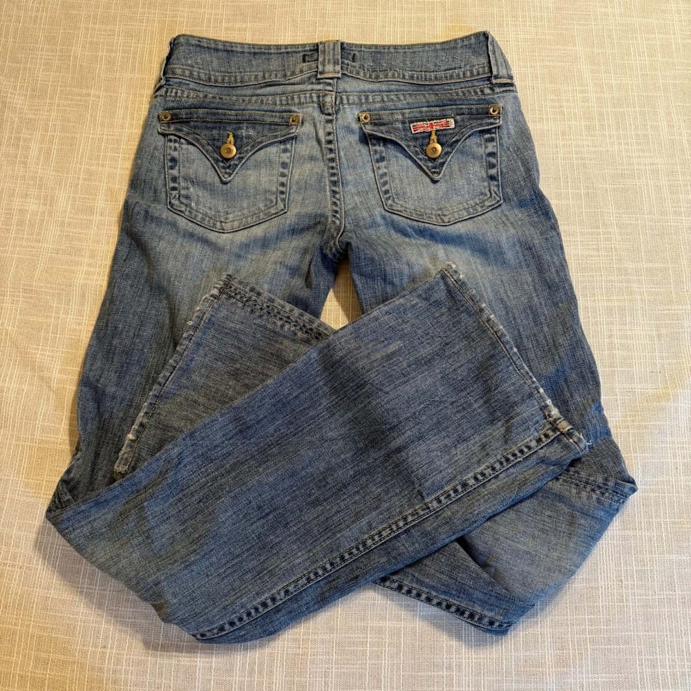 Hudson Jeans Beth Baby Bootcut Medium Wash Union Jack Flap Pocket Size 28 USA